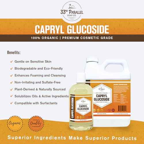 Capryl Glucoside Liquid Surfactant (16 oz) - Caprylyl Natural, Plant Derived, DIY Skin Care - Facial Cleansers, Body Washes, Shower Gels, Foaming, Body Soap, Shampoos, 16 ounce