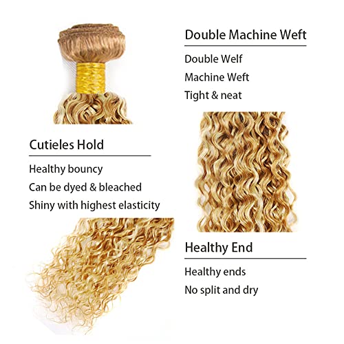 Blonde Bundles Human Hair P27/613 Kinky Curly Bundle 613 Wet and Wavy Bundles 18 20 22 inch 613/27 Human Hair Extensions