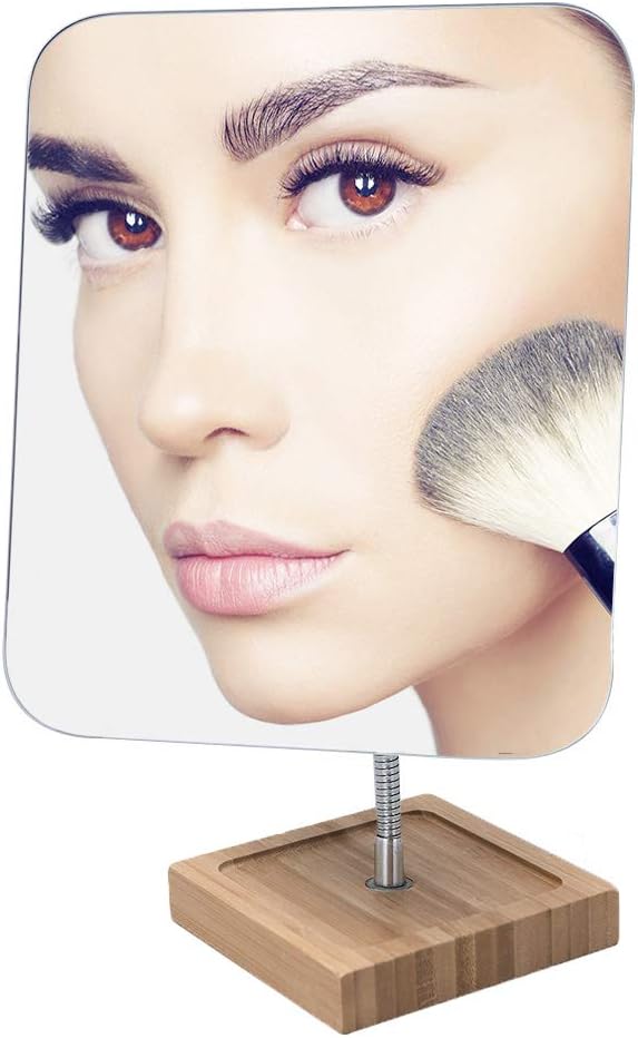 YEAKE 8" Large Flexible Gooseneck Bamboo Vanity Makeup Mirror - 360° Rotation, Portable Folding Design