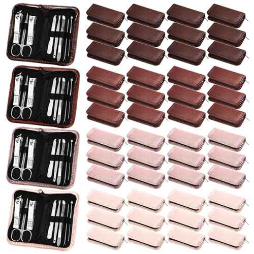 Coume 48 Set Christmas Men Gift Bulk Nail Care Kit Stainless Steel 8 in 1 Manicure and Pedicure Set with Travel Case Baby Shower Prizes for Employee Appreciation Teacher Staff Coworkers(Brown Series)