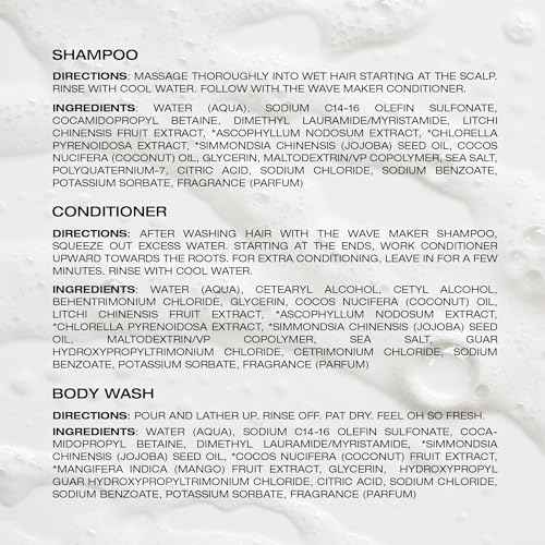 Raw Sugar The Wave Maker Shampoo and Conditioner Set and Coconut + Mango Body Wash (3 Products) A Complete Haircare and Skincare Bundle