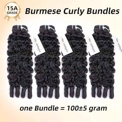 MsSunlight Burmese Curly Bundles Human Hair 22 Inch 100% Unprocessed Quick Weave 15A Water Wave with Spiral Curly End Real Human Hair Extensions Natural Black