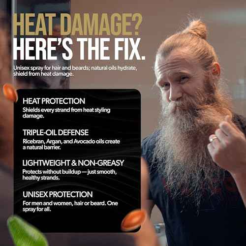 Beard & Hair Heat Protectant Spray - Viking Shield Beard Spray for Men, Protects Hair from Heat Damage of Straightener and Styling - Argan Oil Thermal Protector Spray - Protect Up To 450¨¬ F - 4 Fl Oz
