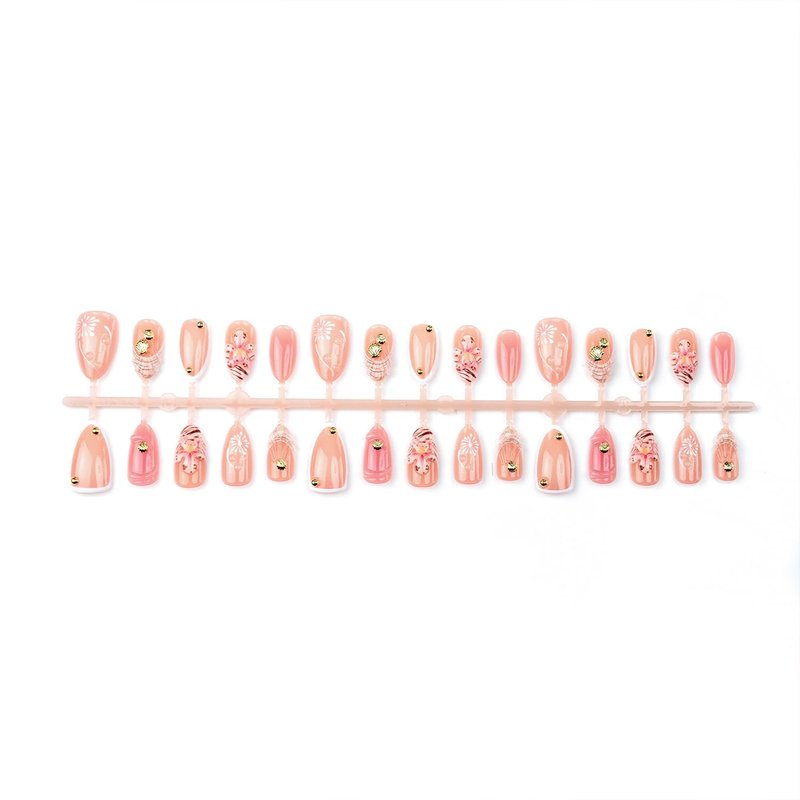 Skiennix Handmade Press-On Nails - Medium Almond 3D Leopard Print French Tip | 30PCS Nude Pink Set