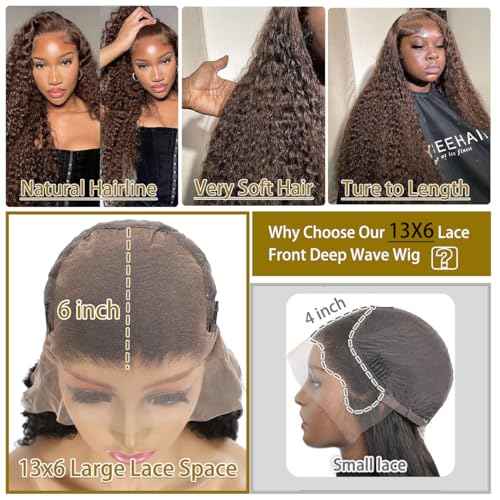 BIANFA Light Brown Lace Front Wigs Human Hair Deep Wave 13x6 HD Lace Frontal Wigs for Women 220% Density Brown Deep Curly Glueless Wigs Human Hair Pre Plucked£¨24inch£©