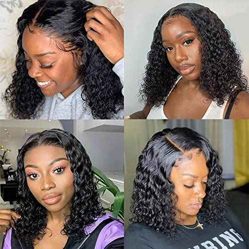 12 inch Water Wave Human Hair Deep Curly Short Bob Lace Front Wigs 13x4 Transparent Lace Frontal Wigs for Black Women Glueless Wet and Wavy Lace Front Wigs Human Hair