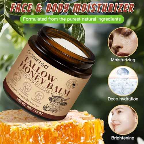 Beef Tallow for Skin,Tallow and Honey Balm,Beef Tallow for Face,Tallow Face Moisturizer,Natural Moisturizer Hydrates,Deeply Nourishes the Skin, Enhances Natural Radiance (1pcs)