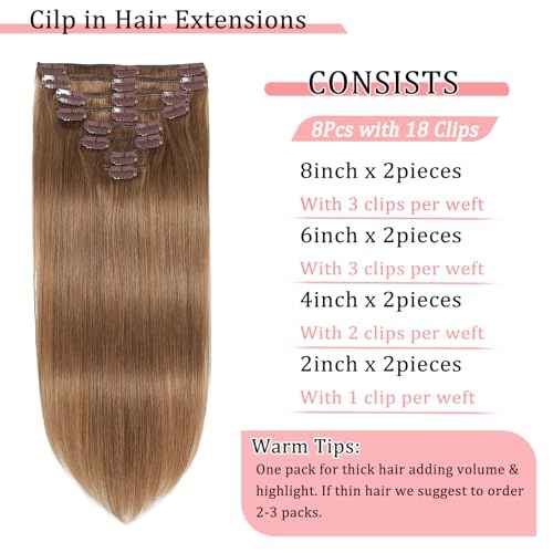 Clip in Hair Extensions Real Human Hair Clip in Extensions for Women Seamless Invisible Chestnut Brown Natural Remy 100% Human Clips ins Extension 8pcs Double Weft 24 inch 4.2oz/120g