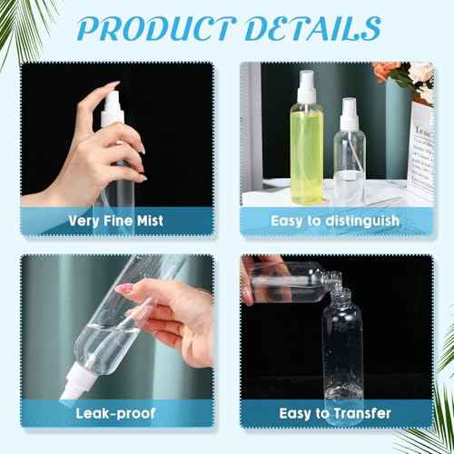 Tanlade 100 Pcs 8 oz Empty Spray Bottles with Pump Spray Cap Refillable Clear Plastic Misting Bottles Fine Mist Bottle for Hair Essential Oils Beauty Products Cleaning Travel(White)