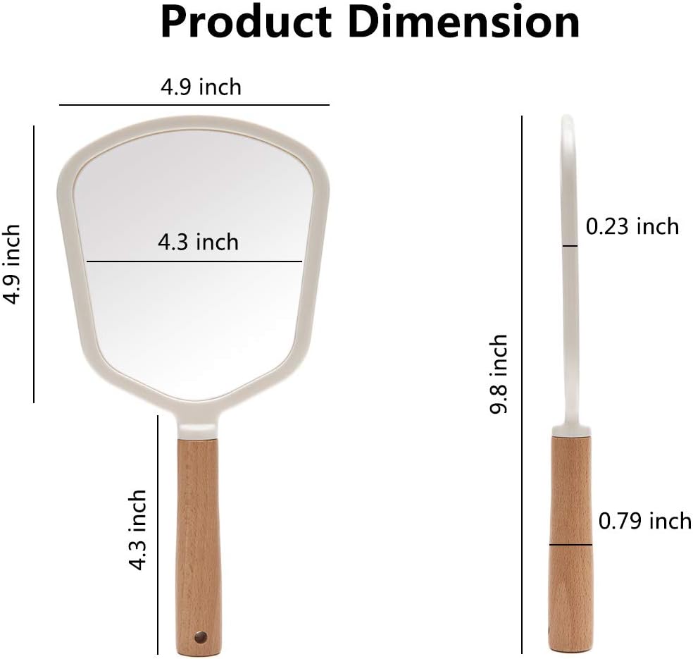 YEAKE Hand Held Mirror with Handle for Makeup,Small Cute Wood Hand Mirror for Shaving with Hole Hanging Single-Sided Portable Travel Vanity Mirror for Men&Women(Fanshape)