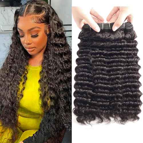 Deep Wave Human Hair Bundles 12 14 16 Inch 100% Unprocessed Short Brazilian Curly Bundles Human Hair Natural Black Color for Women