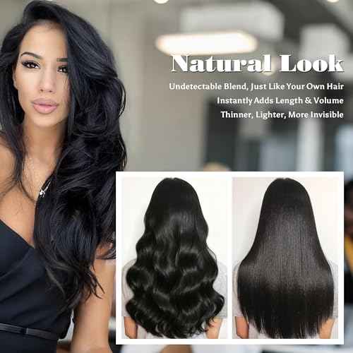 Butterfly Weft Hair Extensions Human Hair-Invisible Double Layered with Hole Hand Tied Genius Weft PU Seamless Micro Beads Real Remy Hair Jet Black 100g #1 18 Inch