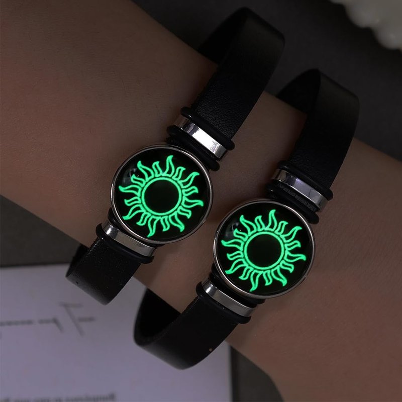 1pcs Couples Leather Strap Bracelet Women Lover Luminous Sun Moon Rope Bracelets Charm Friendship Party Jewelry Gift,Night Light Sun,6.5 * 7 * 2cm