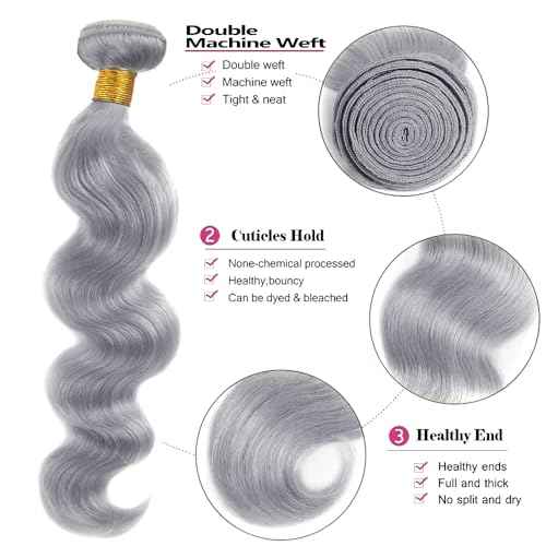 Grey Human Hair Bundles Gray Body Wave Bundle Silver Human Hair 3 Bundles 20 22 24 inch Brazilian Remy Gray Bundle 300g