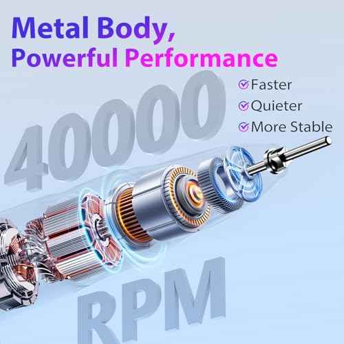 Professional Nail Drill 40,000 RPM, Rechargeable,LCD Display E File Machine for Acrylic Nails Gel Polishing Removing Portable Nails Efile Tools for Manicure Salon & Home (Silver)