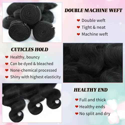 Body Wave Bundles Human Hair 12A 3 Bundles 18 20 22 Inch Quick 100% Unprocessed Brazilian Virgin 3 Bundles Weave Wavy Human Hair Bundles for Black Women