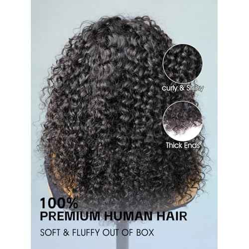 Kinky Curly Half Wig Human Hair 3-in-1 Flip Over, Headband & Drawstring Half Wigs for Black Women, 20 Inch, Seamless Glueless Wear & Go, Beginner Friendly, 180% Density Natural Curly Volume