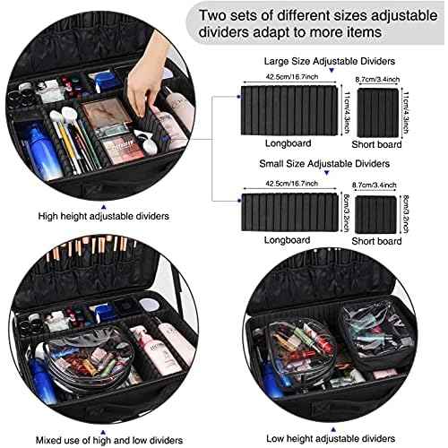 MONSITNA Extra Large Makeup Case 17 Inch Super Large Capacity Travel Makeup Train Case Professional Makeup Artist Case Nail Polish Organizer Storage Box with Two Adjustable Shoulder Strap (Black)