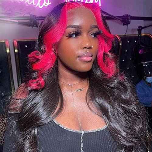 Wave Ombre Lace Frontal Wig Human Hair Wigs 13X4X1 Pink/Red 150% Density 22inch T Part Transparent Lace Front Wigs for Black Women