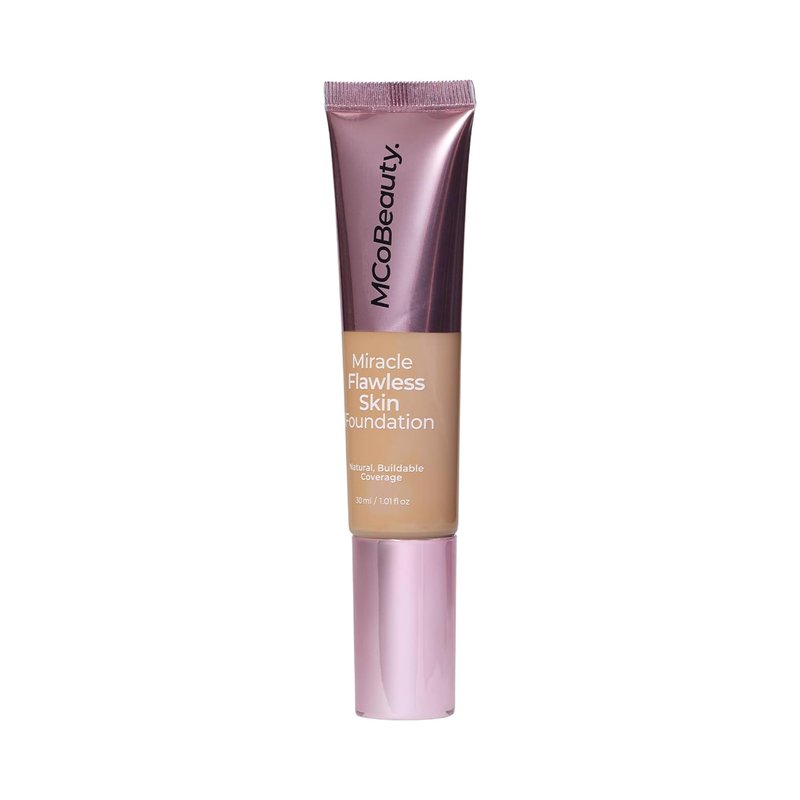 MCoBeauty Miracle Flawless Skin Liquid Foundation Honey - Buildable Medium Coverage Dewy Finish for All Skin Types - Hyaluronic Acid Coconut Water Rose Water Hydrating Face Makeup Vegan - 1 Fl Oz