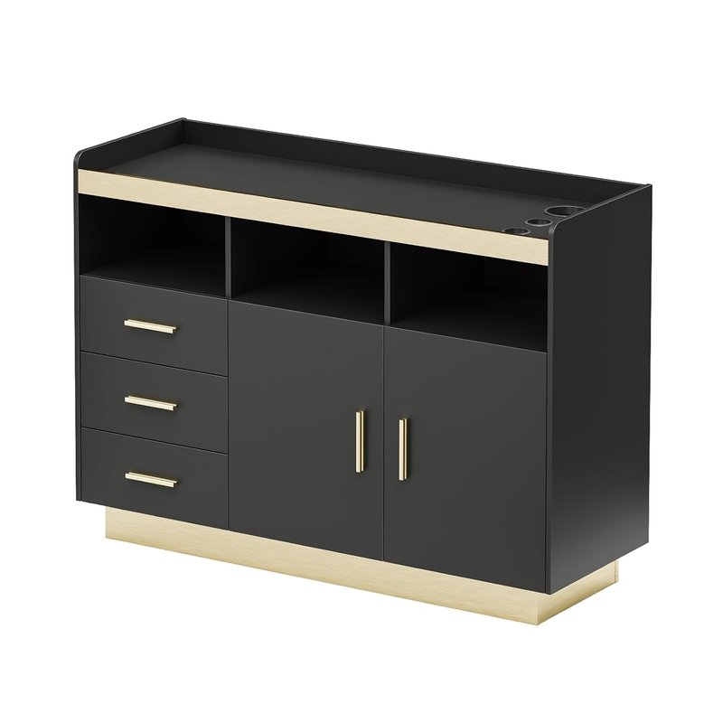 Professional Hair Styling Station - Barber Storage Cabinet with 3 Drawers & Hot Tool Holders | Freestanding Beauty Salon Furniture