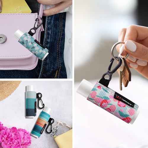 HEYSKAY 8PCS Lip Balm Keychain Holder Compatible with Chapstick, Stocking Stuffers Gifts Keychain Lip Gloss Holder Key Chain Lipstick Holder Sleeves(Classical Strap Patterns)