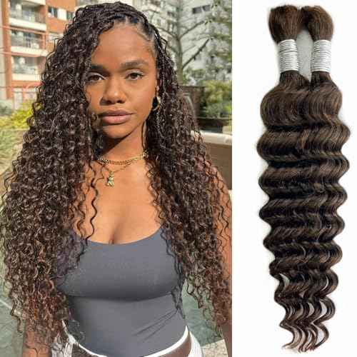Human Braiding Hair 24 Inch 100g Deep Wave Bulk Human Hair For Braiding Bobo Braids 4# Natural Brown Human Hair Braiding Hair