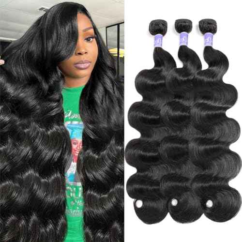 12A Grade Brazilian Body Wave Human Hair Weave Human Hair Bundles Brazilian Virgin Hair For African Americans Women 3 Bundles Total 300g/10.5oz 16 18 20inch