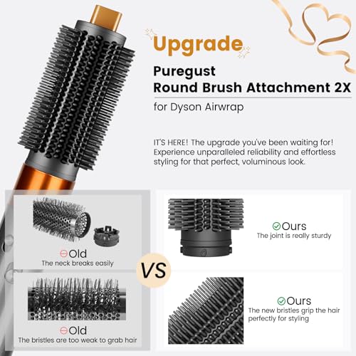 Upgraded Round Volumizing Brush Attachment for Dyson Airwrap HS01 HS05 HS08 Accessories, Upgraded Bristles for Dry Hair Add Volume Style Bangs Smooth Hair