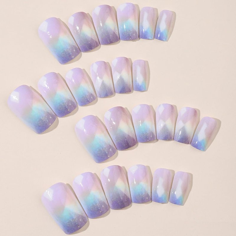 ANDGING Light Purple Press on Nails Square Short Medium Fake Nails with Bling Designs Fantasy Full Cover Fake Nails Classy Manicure Gel Acrylic False Nails for Women Wedding stick on nail