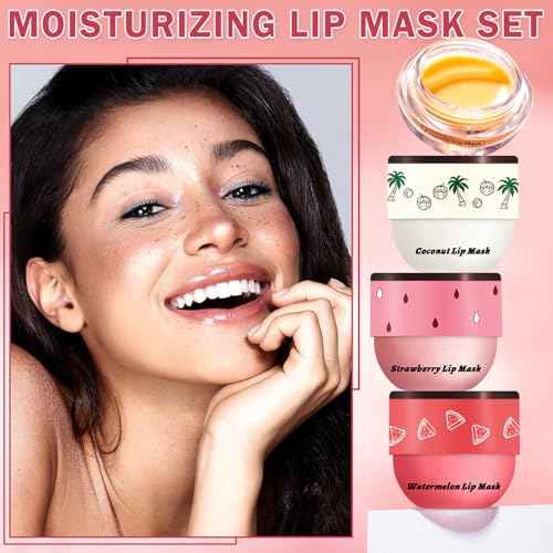 4PCS Honey Lip Balm Hydrating Honey Lip Mask Overnight Propolis Bee Lip Balm Prevention Dry and Cracked Lip Scrub Exfoliator (Honey+Strawberry+Coconut+Watermelon)
