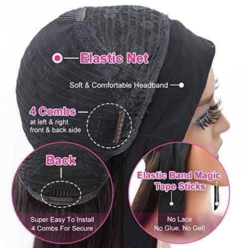 Deep Wave Headband Wig Human Hair for Black Women None Lace Front Wigs Curly Human Hair Headband Wig Glueless Wear and Go Water Wave Headband Wigs 22 Inch