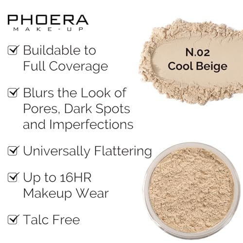 PHOERA Foundation, PHOERA Contour Palette,Shades with Highlighter & Bronzer & Blush,Up to 24 Hour Fresh Wear,PHOERA Concealer Primer Powder (102+ #002 Contour/Nude+#002)