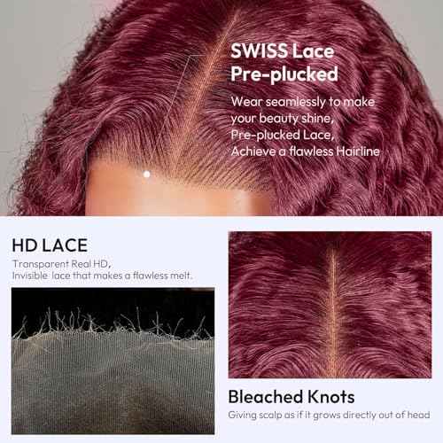 Estilar 30 Inch 99j Burgundy Lace Front Wigs Human Hair 13x6 Deep Wave HD Lace Front Wigs Pre Plucked with Baby Hair 200 Density Glueless Wet and Wavy Red Wine Colored Wigs Human Hair for Women