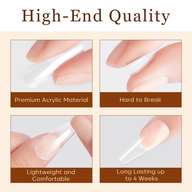 Long Coffin Nail Tips - 510Pcs Pre-shaped Half Matte Full Cover Acrylic Gel | 15 Sizes for DIY Manicure