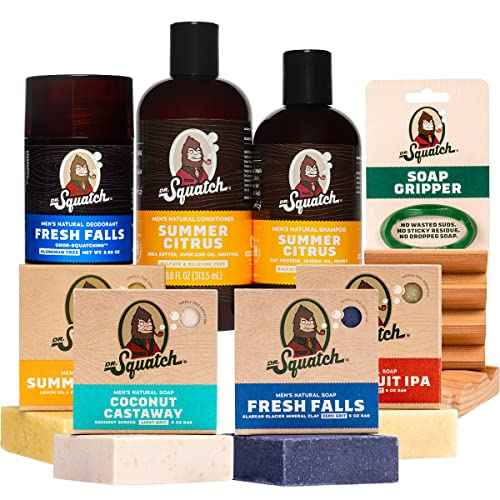 Dr. Squatch Men's Natural Bar Soap, Shampoo, Conditioner, Deodorant, and Accessories - Fresh Falls, Summer Citrus, Coconut Scents - Great Natural Grooming Gift