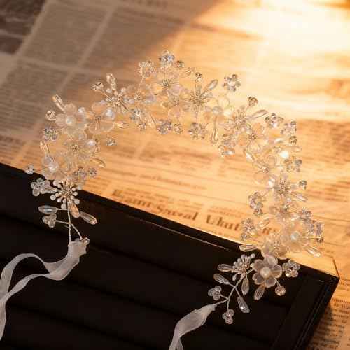 Flower Girl Princess Headpiece, Pearl Bridal Hair Accessory for Kids, Women Wedding Hair Band for Bride Princess Crown First Communion Headpiece for Girls