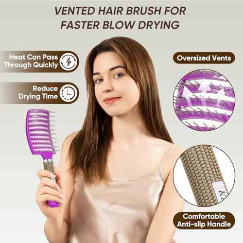 2 Pack Curved Vented Detangling Brush for Wet and Dry Hair, Paddle Styling Hair Brush for Faster Blow Drying, Detangler Brush for Women Men Curly Thick Hair