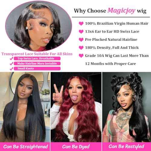 Body Wave Human Hair Wigs for Women Glueless HD Lace Front Wigs Human Hair Body Wave 180 Density Lace Frontal Wigs Human Hair Pre Plucked Body Wave 13x6 Lace wigs 16 Inch