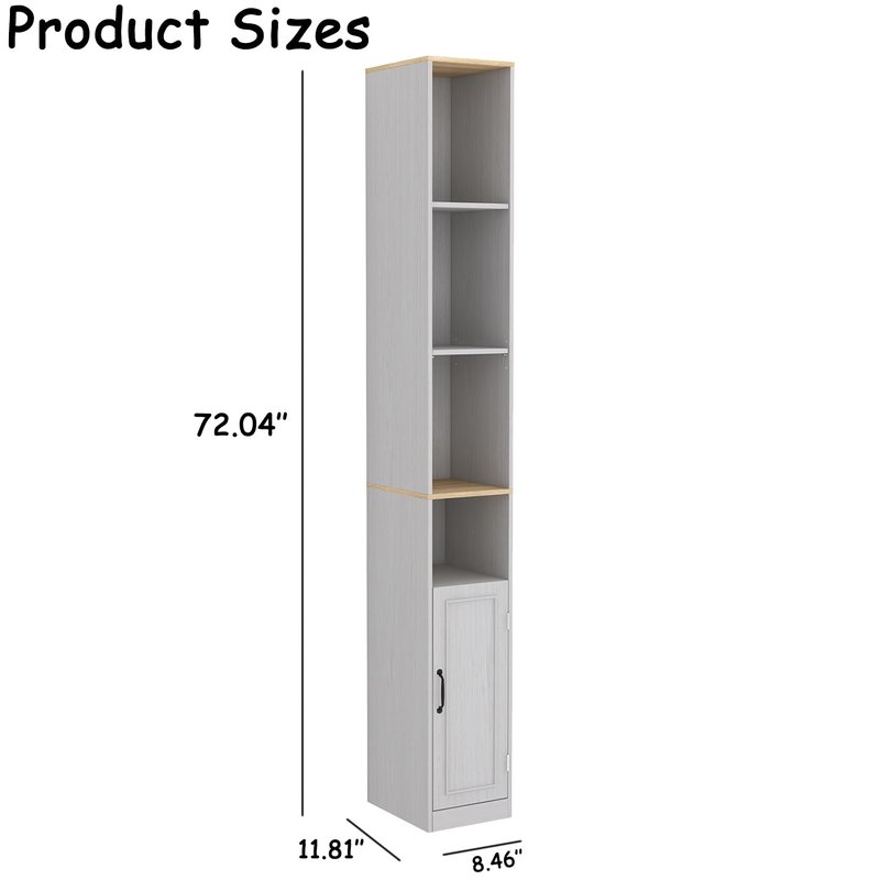 WSLUKVII Slim Storage Cabinet for Small Space, 72" Tall Narrow Bathroom Cabinet with 6 Adjustable Shelves & Anti-Tip Design, Freestanding Organizer for Bathroom, Kitchen, Hallway, White