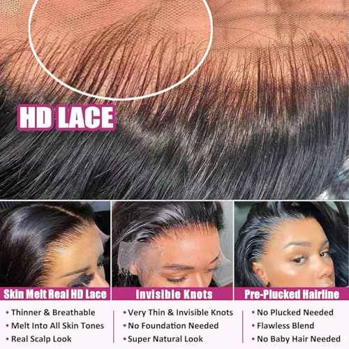 24Inch 13x6 HD Lace Front Wigs Human Hair 200% Density Body Wave Lace Front Wigs Human Hair Lace Front Wigs for Women Glueless Body Wave Wigs Human Hair Pre Plucked with Baby Hair Natural Black