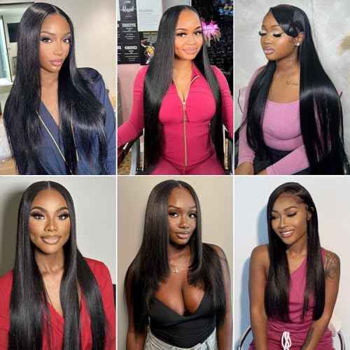 12A Straight Bundles Human Hair 20 22 24 Inches, 100% Unprocessed Brazilian Virgin Straight Human Hair Bundles for Women, Sew In Quick Weave 3 Silky Bundles Human Hair, 300g/Pack Natural Black Color