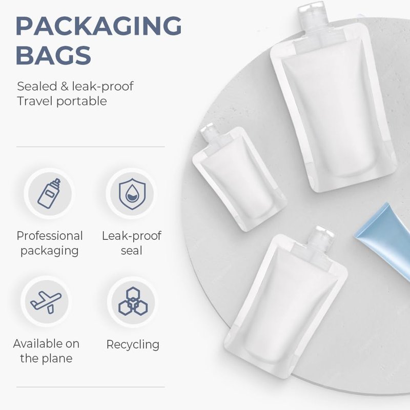 15PCS Portable Travel Fluid Makeup Packing Bag Travel Size, 2025 Portable Pouches for Toiletries,Refillable Travels Accessories for Shampoo Conditioner Lotion Soap Liquids (15pcs)