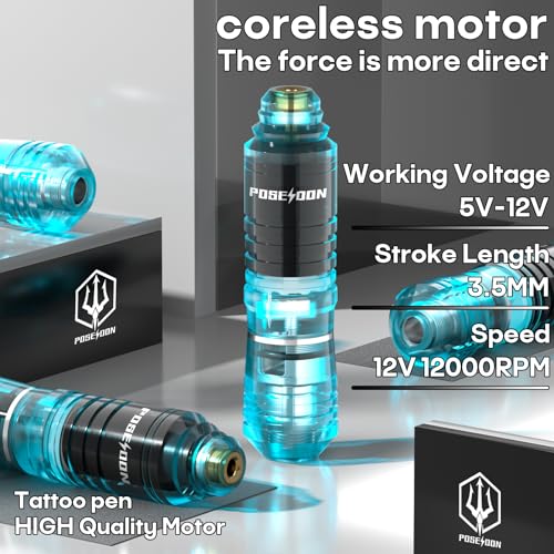 Tattoo Gun Kit POSEIDON Tattoo Kit Pen Kit with 2pcs 1500mAh Batteries Tattoo Machine Kit with 20pcs Tattoo Cartridge Needles 11pcs Tattoo Inks for Beginner