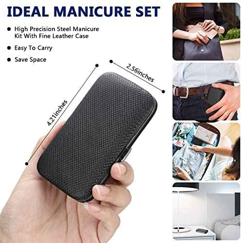 Geosar 12 Sets Manicure Set Nail Clippers Pedicure Kit 8 in 1 Grooming Stainless Steel Kits Nail Care Tools with Travel Case Xmas Gifts Christmas Stocking Stuffers for Men Women(Black)