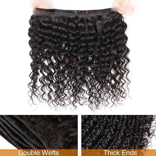Deep Wave Human Hair Bundles 12A 18 20 22 Inch, 3 Bundle 100% Unprocessed Virgin Brazilian Human Hair Extensions Quick Weave Natural Black, Can be Dyed