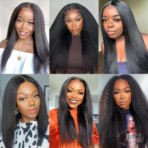 Yaki Human Hair Bundles Kinky Straight Bundles 24 26 28 Inch Natural Black Yaki Straight Bundle Human Hair Daily Wear Unprocessed Remy Hair Extensions For Women Deals