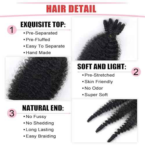 Springy Afro Twist Hair 6 Inch 7 Packs Marley Hair Pre-fluffed kinky Twist Hair for Distressed Soft Locs Pre-separated Cuban Twist for Black Women(6inch, 1b-7)