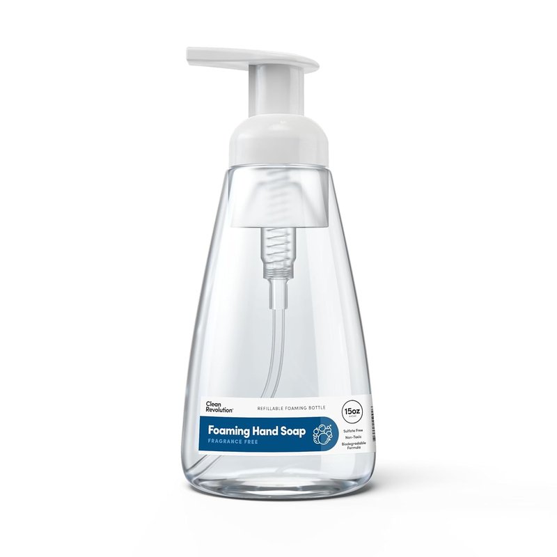 Clean Revolution Foaming Hand Soap, Gentle, Moisturizing, Ready To Use Formula, Real Essential Oils, Gluten Free, Fragrance Free, 15 Fl Oz, Pack of 8