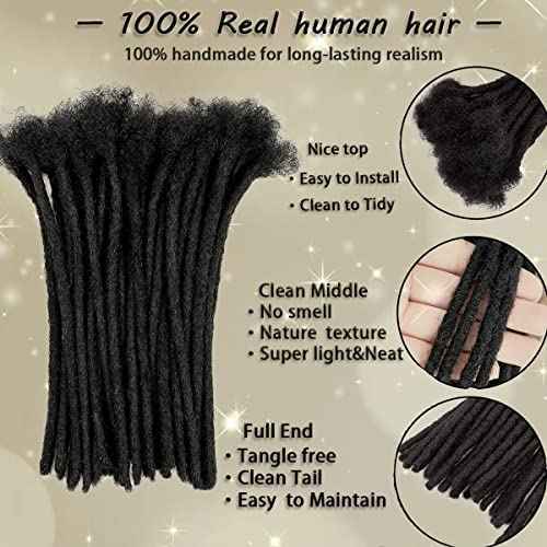 0.8cm Width 12 Inch 30 Strands 100% Human Hair Dreadlock Extensions for Men/Women/Kids 0.8cm Width Full Hand-made Permanent Dread Loc Extensions Human Hair Can be Dyed and Bleached